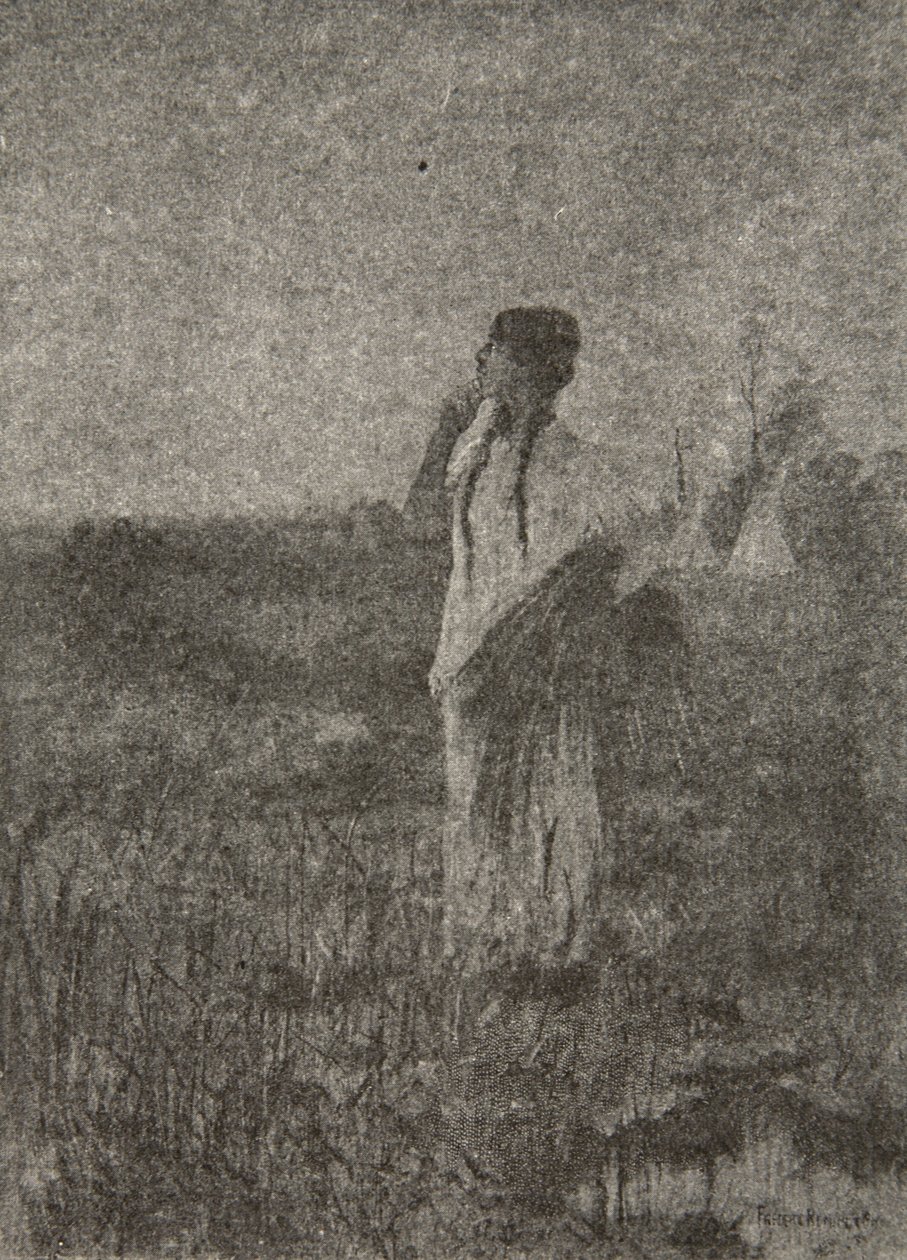 Kuten aave, joka kulkee auringonnousun aikaan, Hän näki neiton kävelemässä Henry Wadsworth Longfellowin (1807-82) pubista The Song of Hiawatha. George G. Harrap und Company Ltd., 1911 tekijältä Frederic Remington