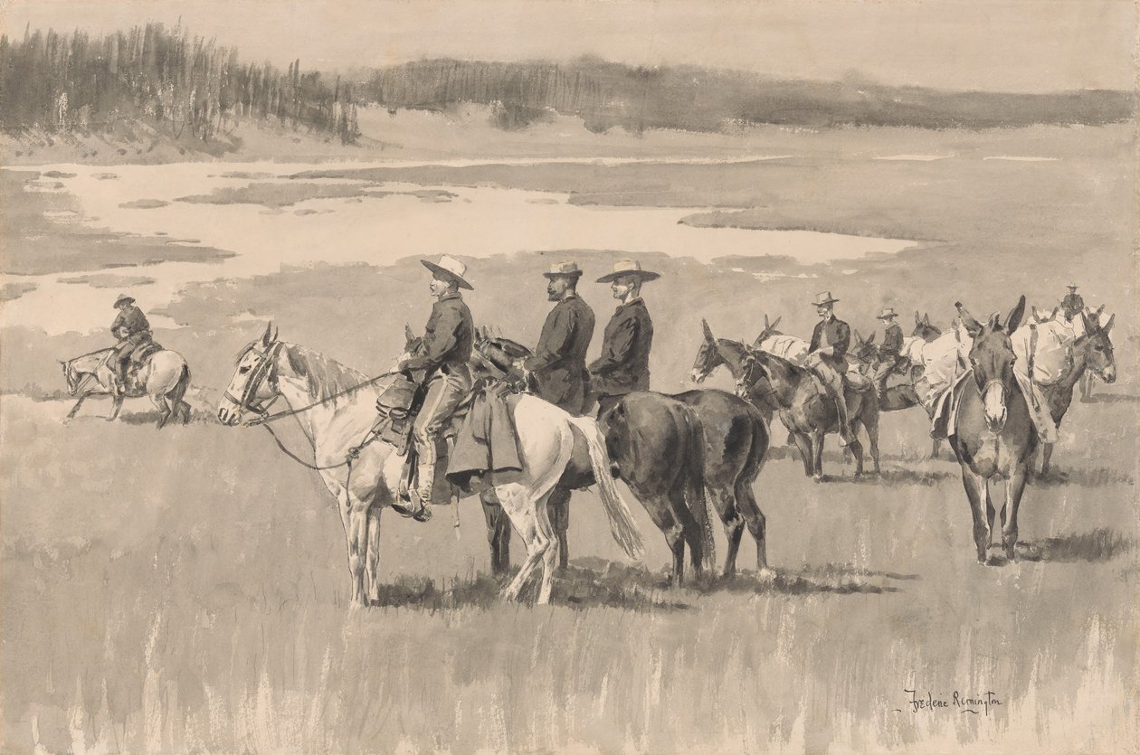 Head-Watersissä - Burgess etsimässä Fordia, n. 1893. tekijältä Frederic Remington