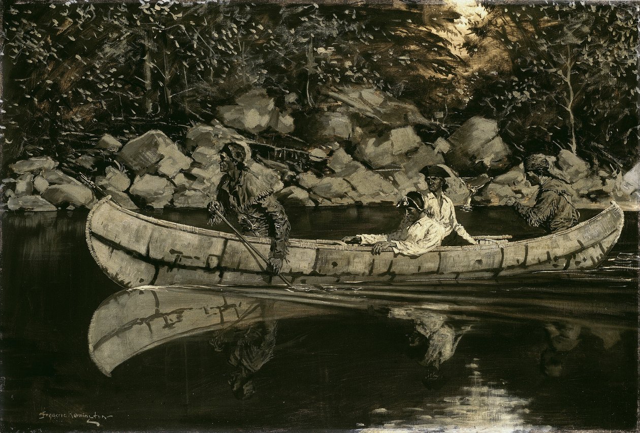 Paddling the Wounded British Officer, 1897. tekijältä Frederic Remington