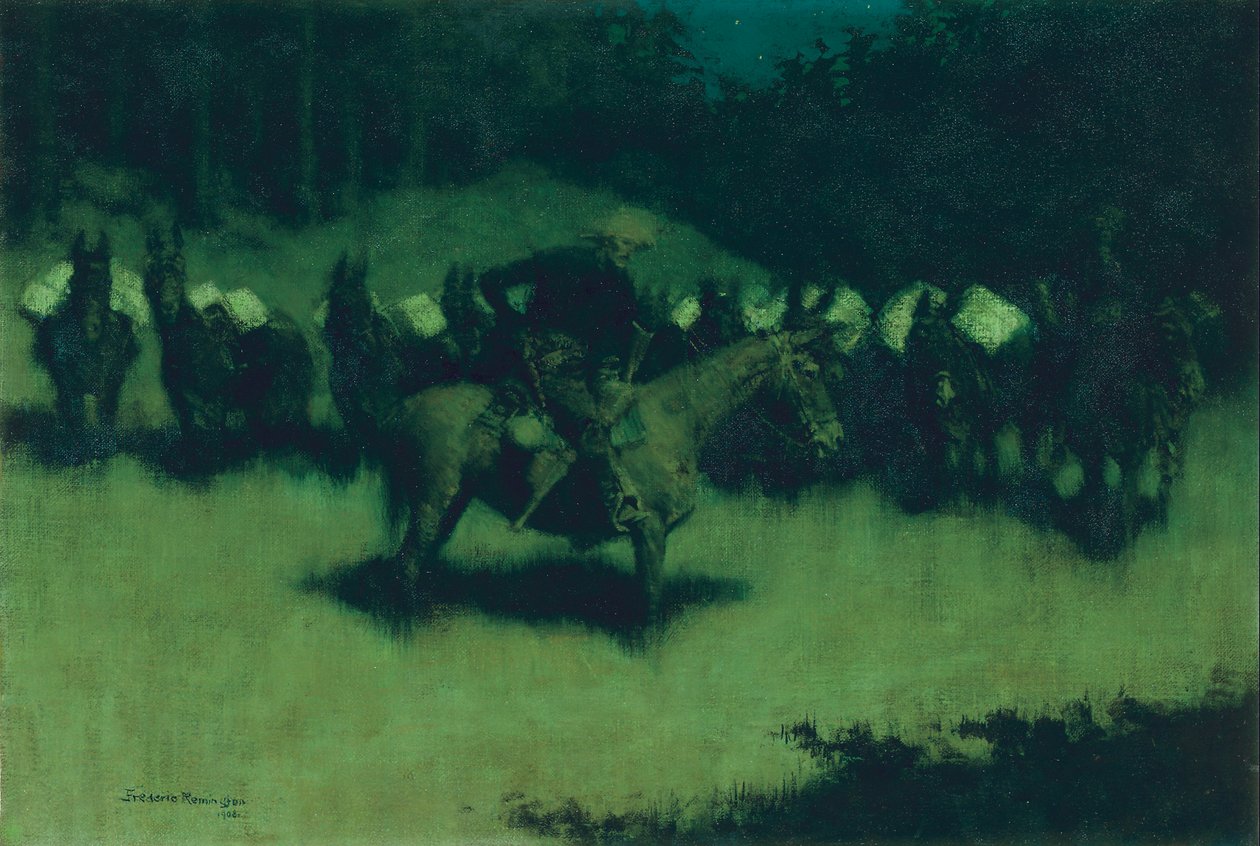 Scare in a Pack Train, 1908 tekijältä Frederic Remington