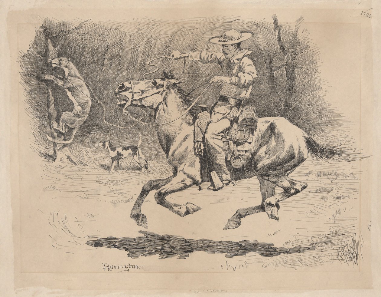 Hevosensa kannustaminen takaa-ajoon tekijältä Frederic Remington