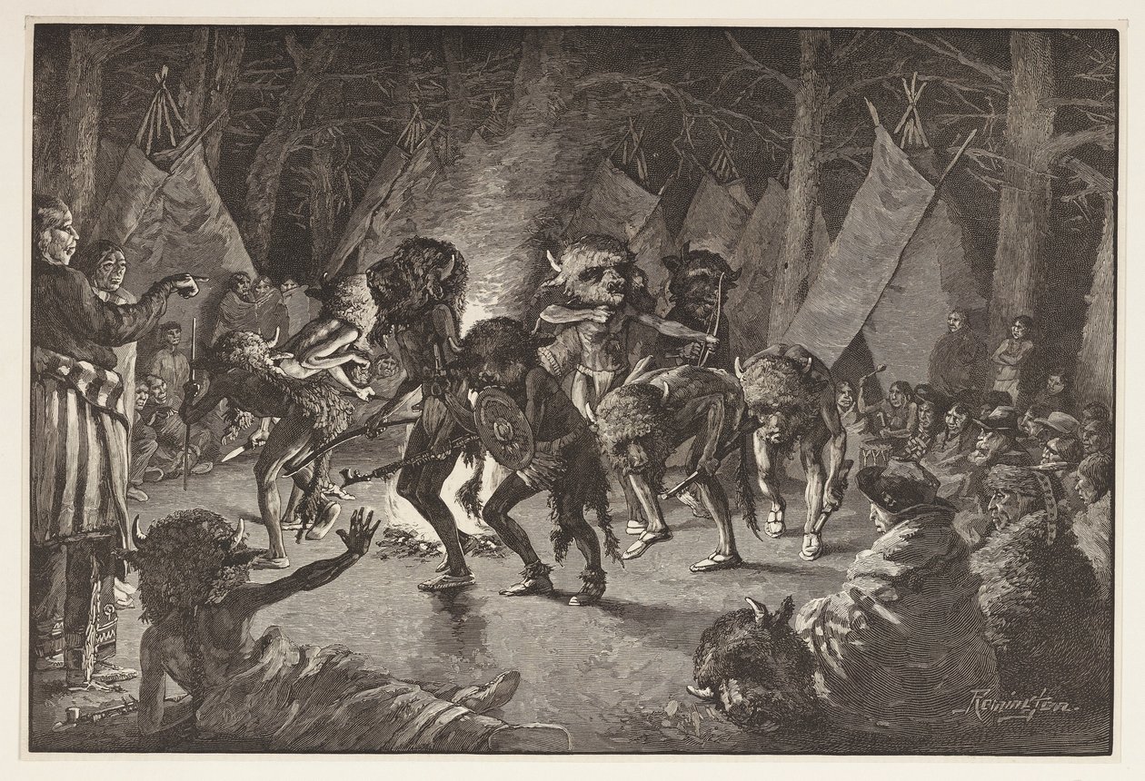 The Buffalo Dance, Harpers Weekly, pubi 1887 tekijältä Frederic Remington