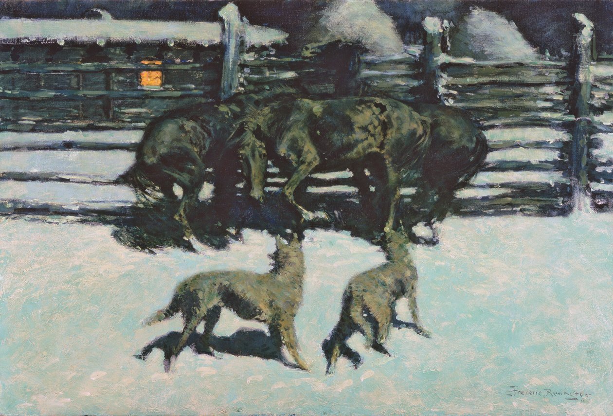 The Call for Help (At Bay) n. 1908 (öljy kankaalle) tekijältä Frederic Remington