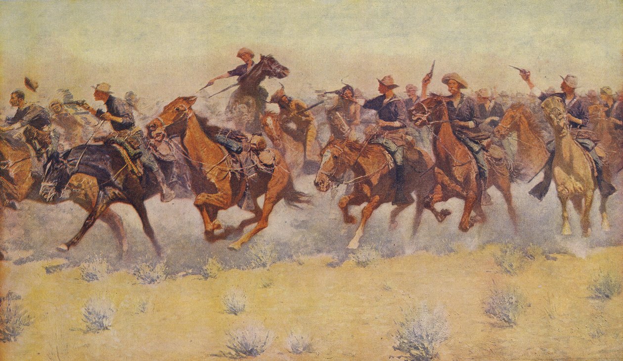 The Charge, Colliers Weekly, pub.1906 tekijältä Frederic Remington