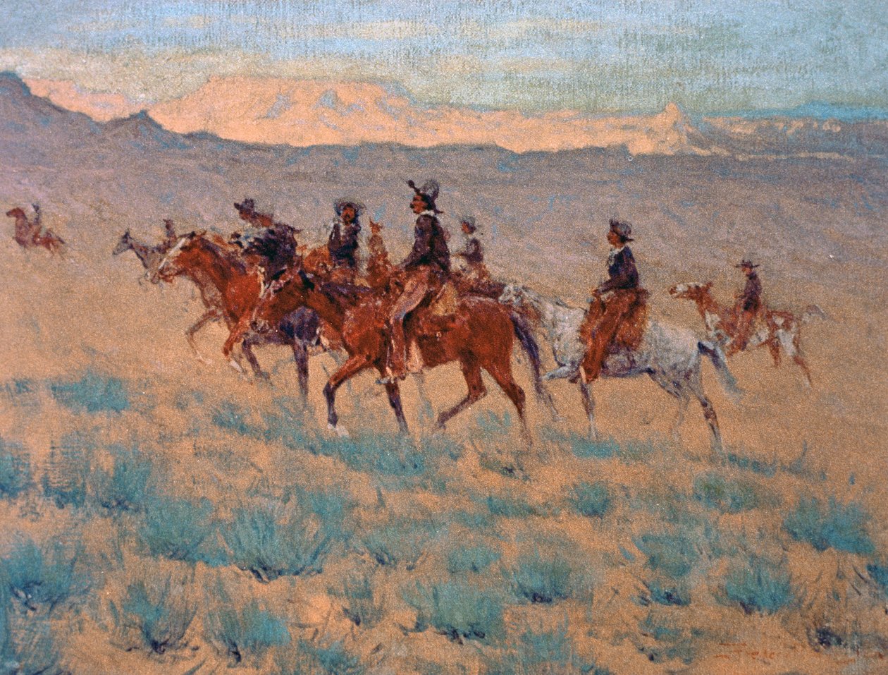Cowpunchers (akvarelli paperille) tekijältä Frederic Remington