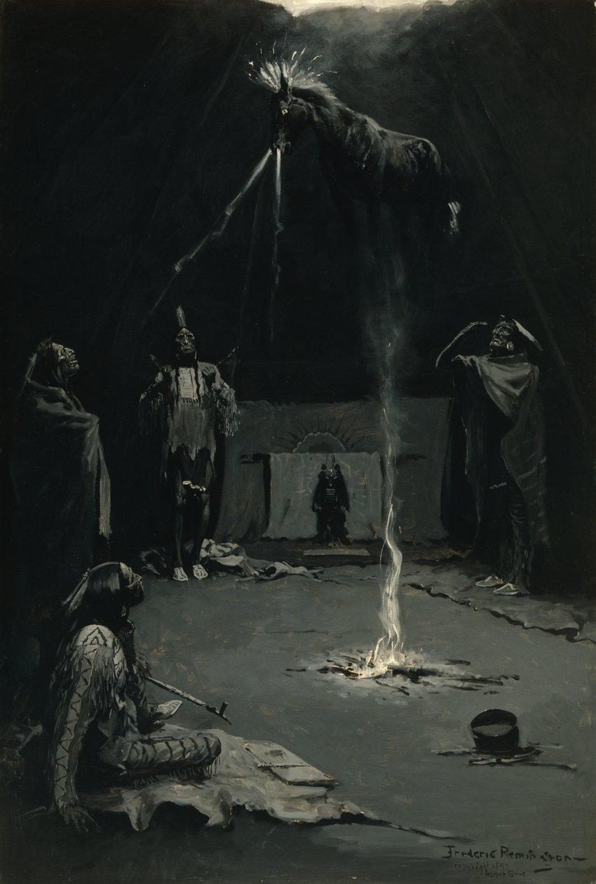 Lääkehevosen meno (intialainen tulijumala) 1897 tekijältä Frederic Remington