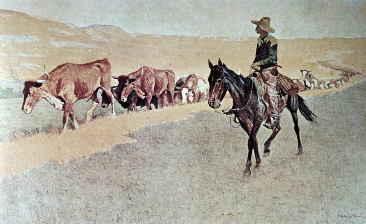 Jäljellä olevat Texas Longhorns (öljy kankaalle) tekijältä Frederic Remington