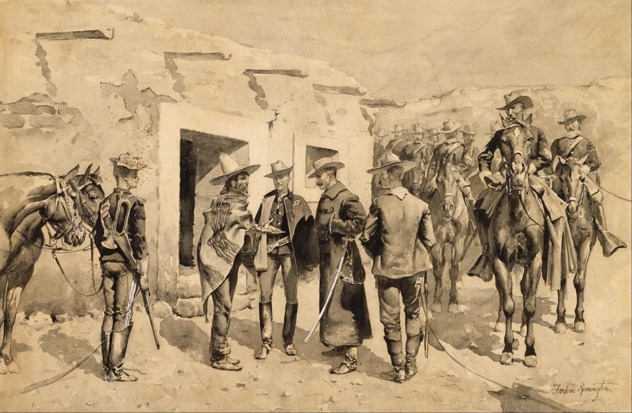 Yhdysvaltain ratsuväki jahtaa Garzan miehiä Rio Grandella tekijältä Frederic Remington