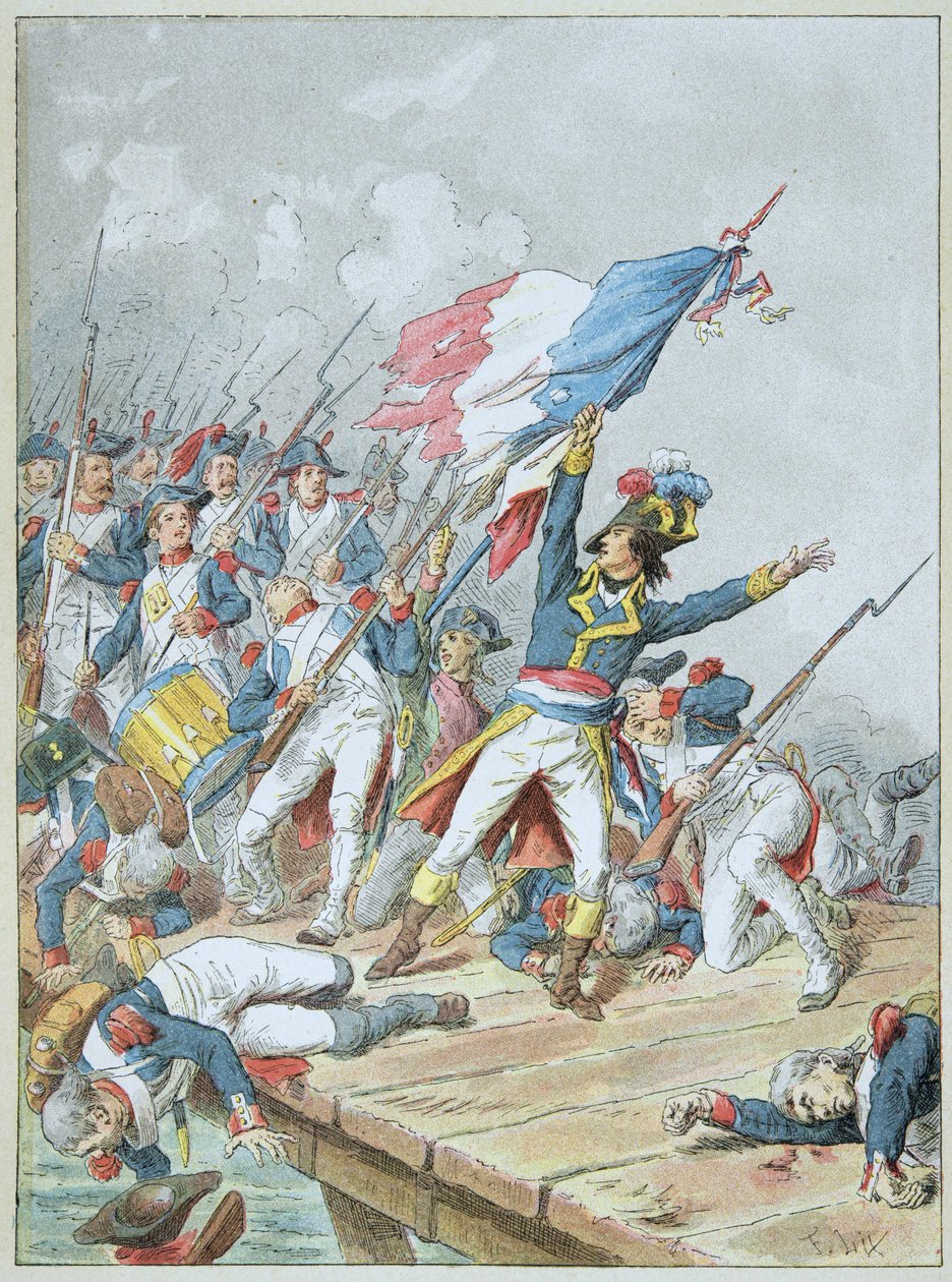 Bonaparte ylittämässä Arcolen sillan marraskuussa 1796 tekijältä Frederic Theodore Lix
