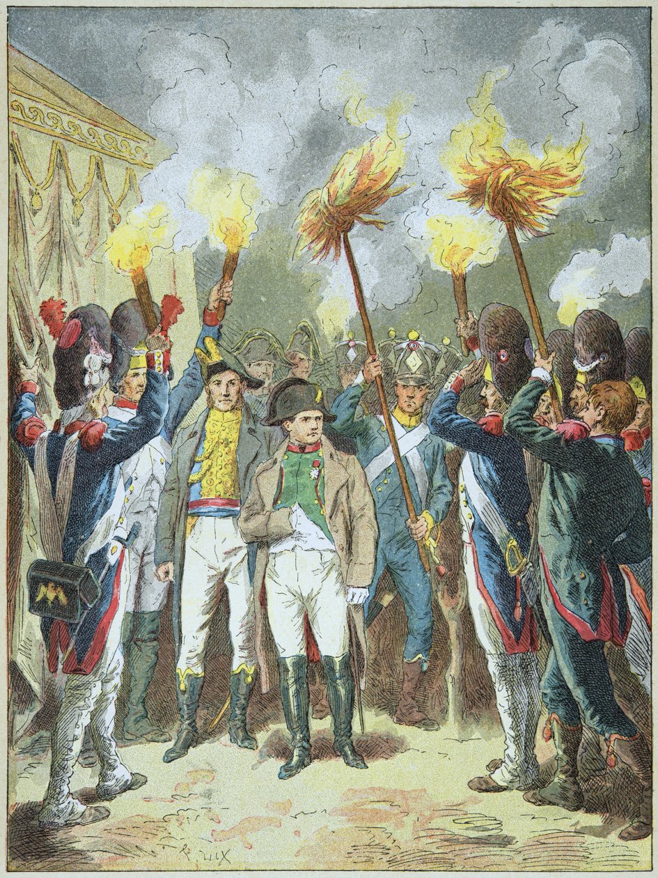 Keisari Napolon I kehui murinallaan Austerlitzin taistelun aattona vuonna 1805. tekijältä Frederic Theodore Lix