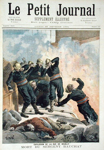 Räjähdys Rue de Reuillylla ja kersantti Bauchatin kuolema, Le Petit Journal, 26. helmikuuta 1894 tekijältä Frederic Theodore Lix