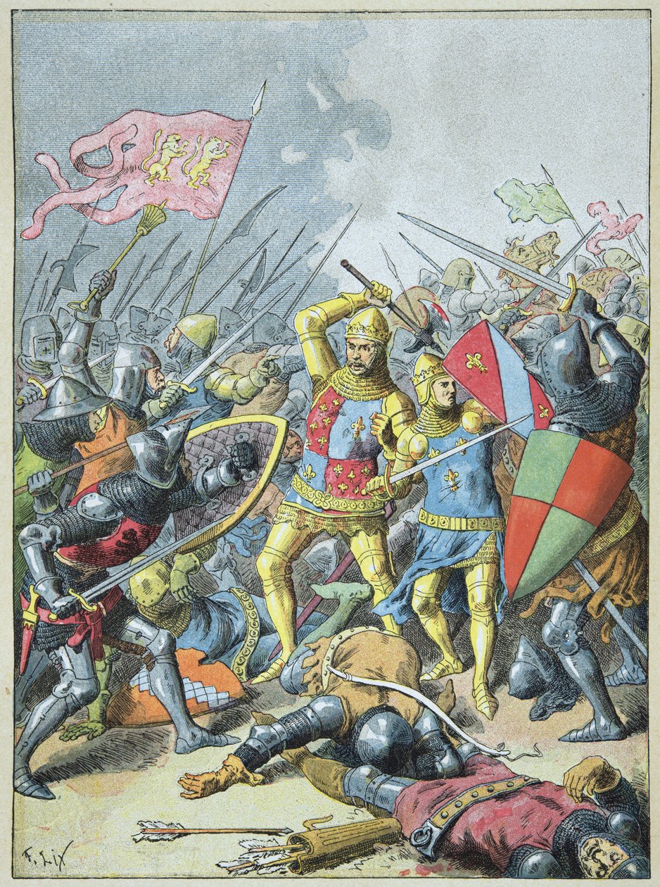 Johannes II Hyvä ja hänen poikansa Philip Rohkea piireivät englantilaiset Poitiersin taistelussa, 19. syyskuuta tekijältä Frederic Theodore Lix