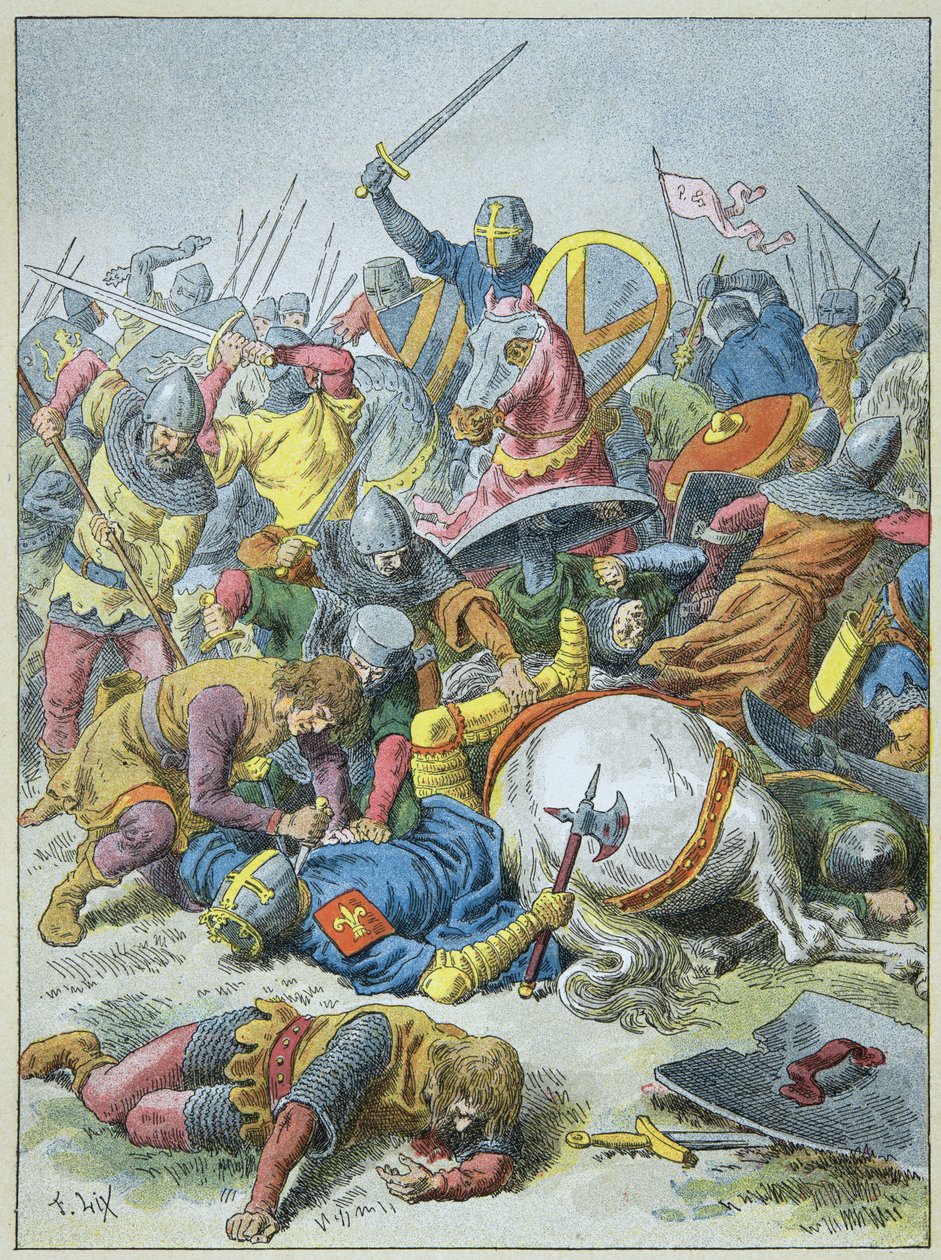 Kuningas Philip Auguste Bouvinesin taistelussa vuonna 1214 (kaiverrus) tekijältä Frederic Theodore Lix