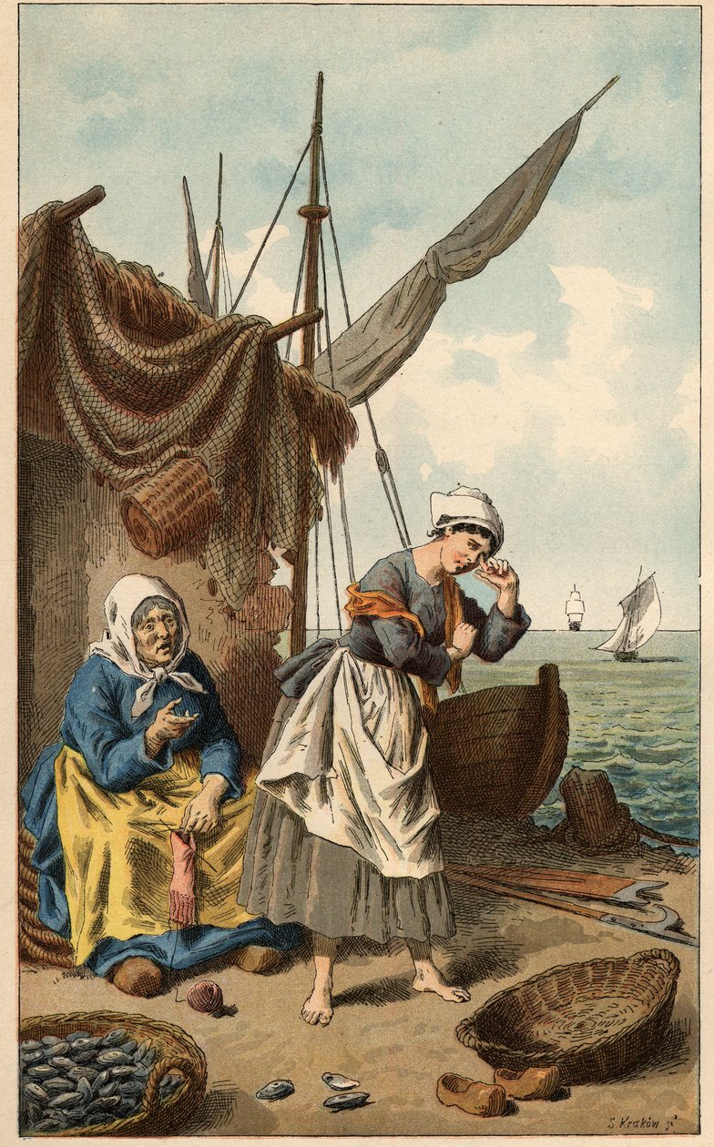 Suosittu kappale: "" Simpukan kalastus" Kuvitus Frederic Theodore Lix (1830-1897). "Lastenlaulut ja Ranskan provinssien kierrokset" -elokuva tekijältä Frederic Theodore Lix