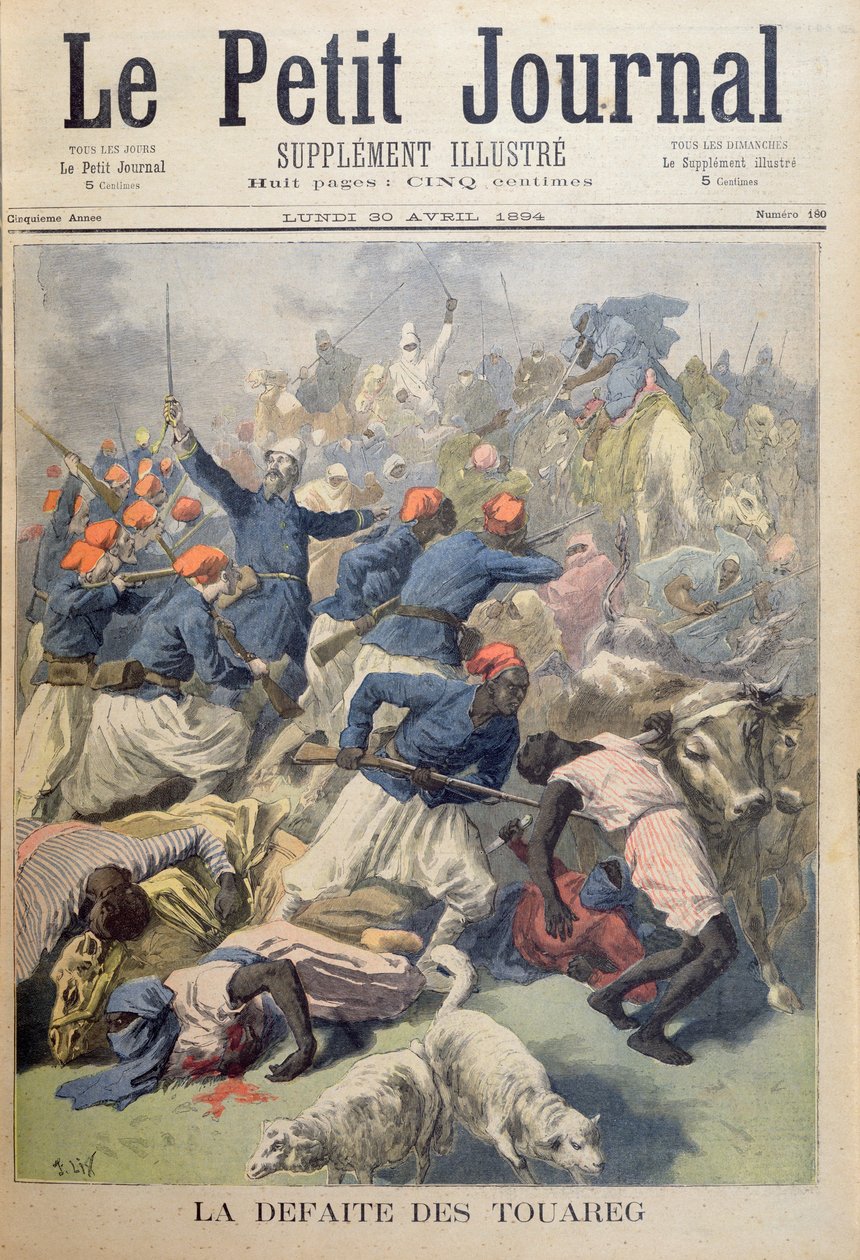 The Defeat of the Tuaregs, Le Petit Journalin etukansi, 30. huhtikuuta 1894 tekijältä Frederic Theodore Lix
