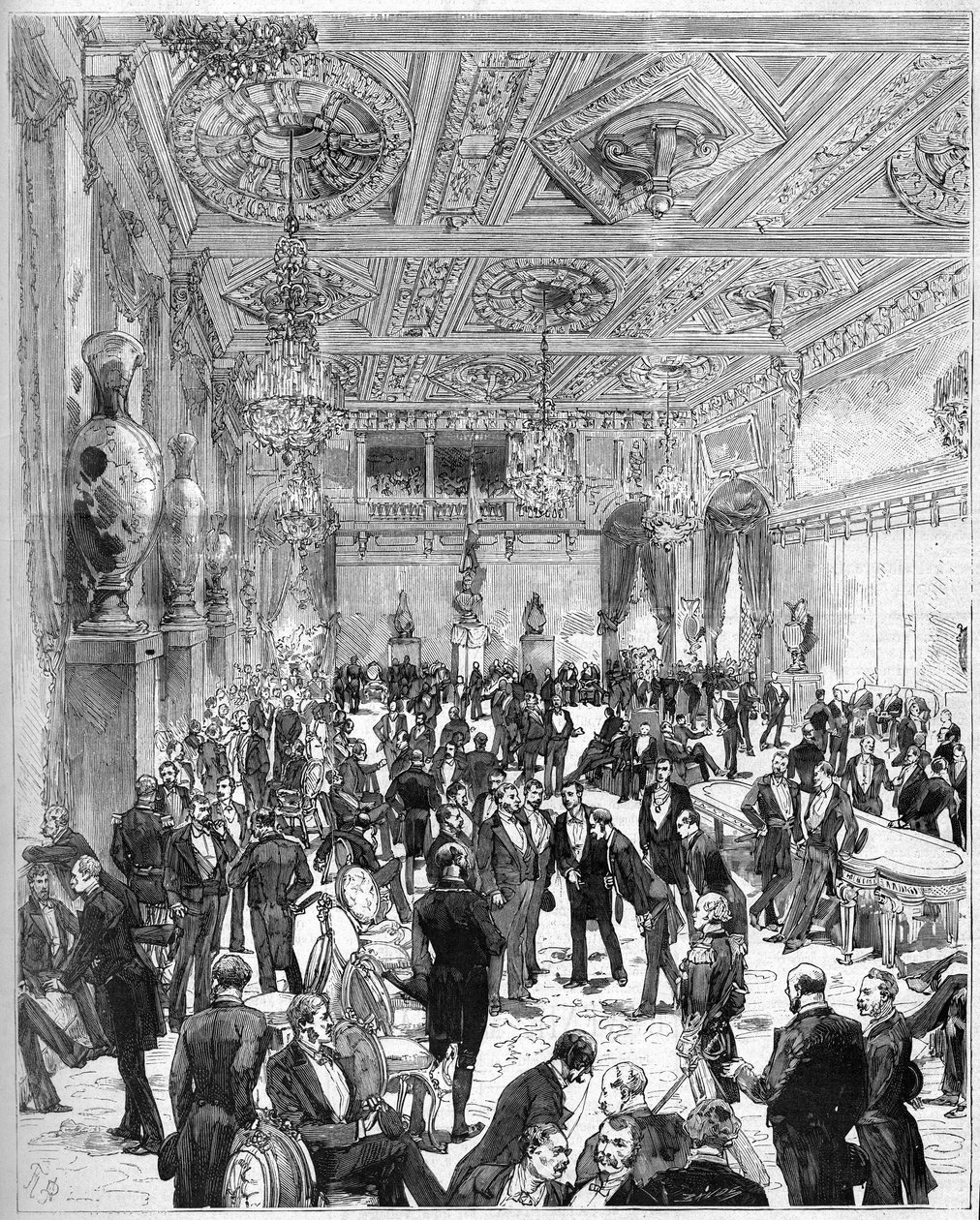 Hotel de Ville de Paris vihittiin käyttöön 14. heinäkuuta 1882. Hotelli rakennettiin uudelleen vuoden 1871 palon jälkeen: näkymä kaupunginvaltuuston huoneesta presidentti Jules Grevyn (1807-1891) saapuessa. Kaiverrus De Haenen ja Dosso teoksessa "The Illus tekijältä Frederic de Haenen