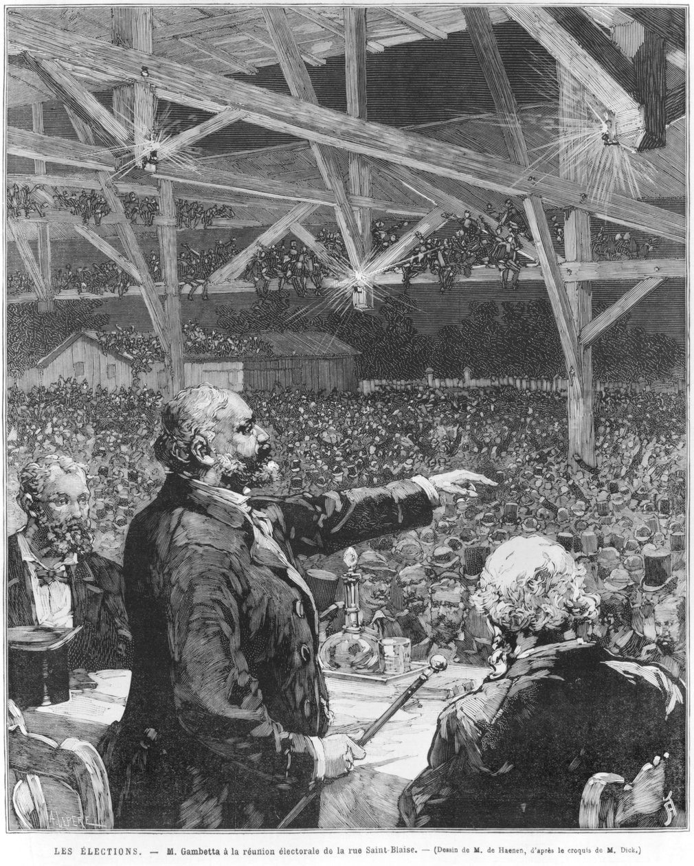 Leon Gambetta a la reunion electorale de la rue Sainte-Blaise, n. 1879 tekijältä Frederic de Haenen