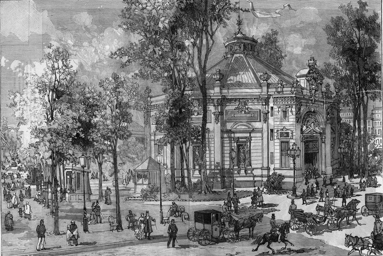 Näkymä Panorama Marigny -teatterista sen rakentamisen aikana Charles Garnierin (1825-1895) Pariisissa tekijältä Frederic de Haenen