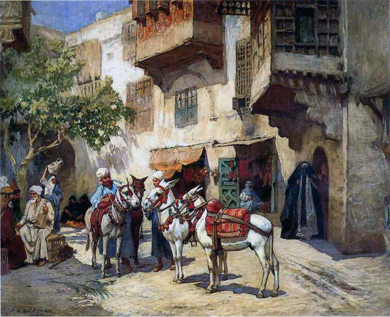 Itämainen katu aasien kanssa tekijältä Frederick Arthur Bridgman