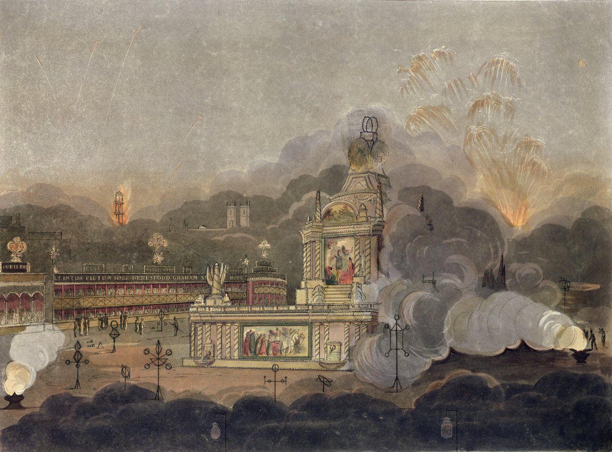 Näkymä Concordin temppelistä Green Parkissa, 1. elokuuta 1814 (akvatinta) tekijältä Frederick Calvert