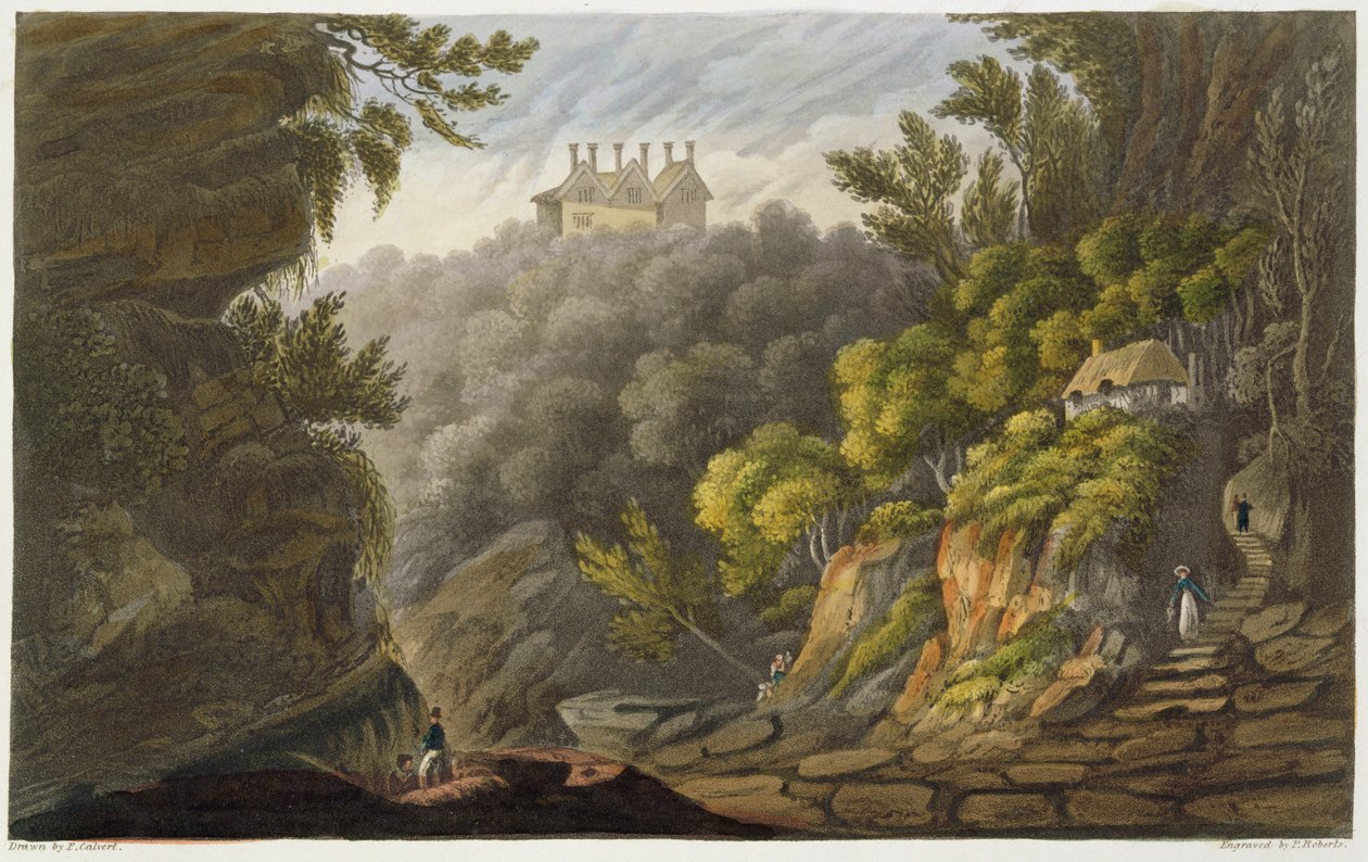 Shanklin Chine, teoksesta "The Isle of Wight Illustrated, sarjassa värillisiä näkymiä", kaivertanut P. Roberts, julkaistu 1846 (akvatinta) tekijältä Frederick Calvert