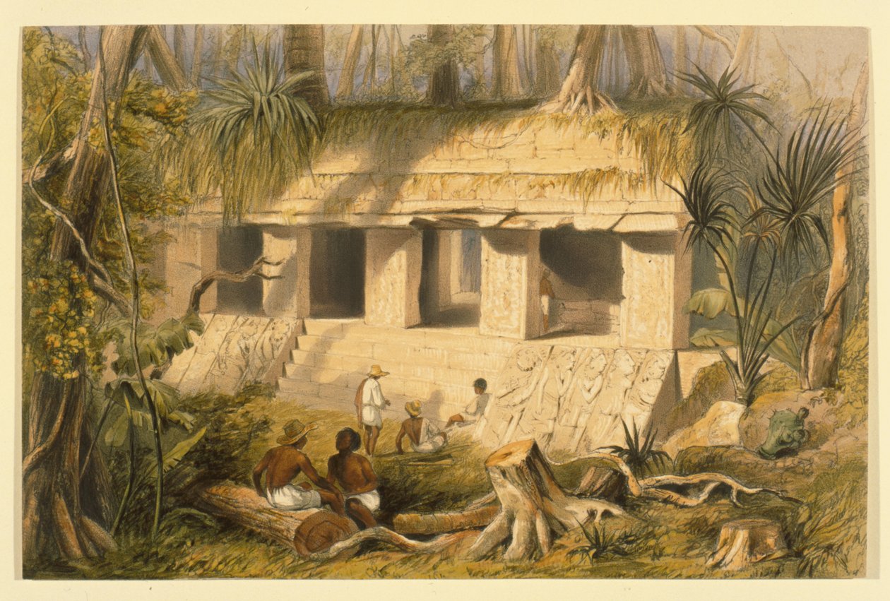 Palenquen palatsin päätuomioistuin, kuva John Lloyd Stephensin teoksesta "Incidents of Travel in Central America, Chiapas and Yucatan", 1844 tekijältä Frederick Catherwood