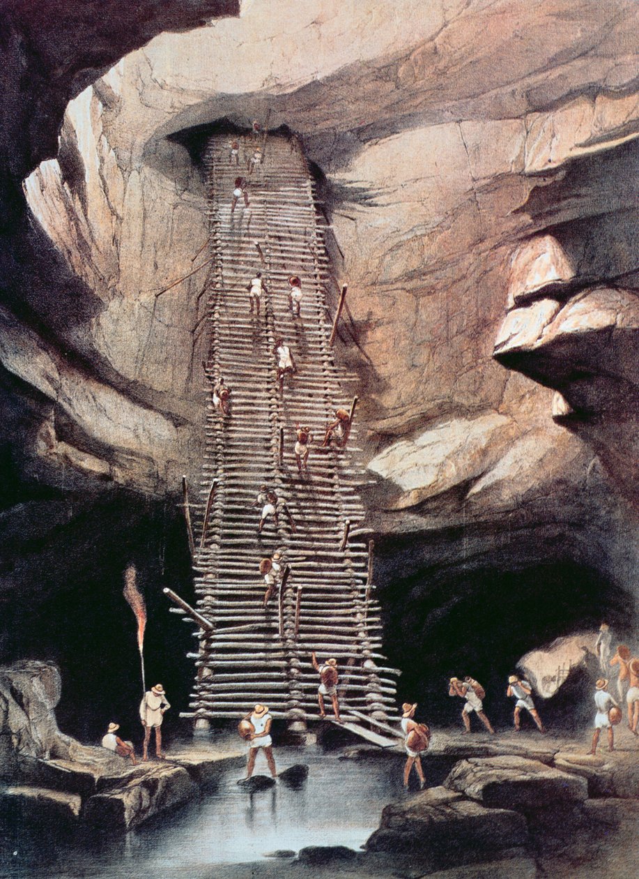 Bolonchenin kuilu, Campechen osavaltio, Meksiko, 1844 ( värillinen litografia). tekijältä Frederick Catherwood