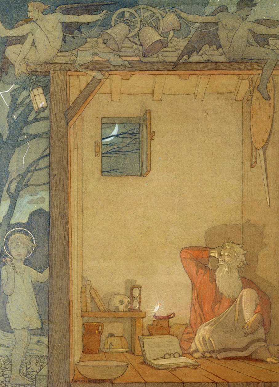 Pyhä Christopher ja lapsi, 1918 tekijältä Frederick Cayley Robinson