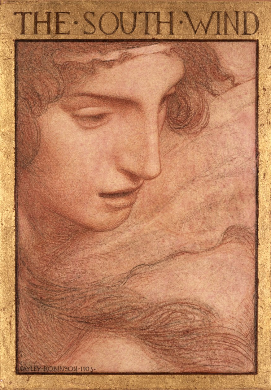 Neljä tuulta - Etelätuuli, 1903 (värilliset liidut paperille) tekijältä Frederick Cayley Robinson