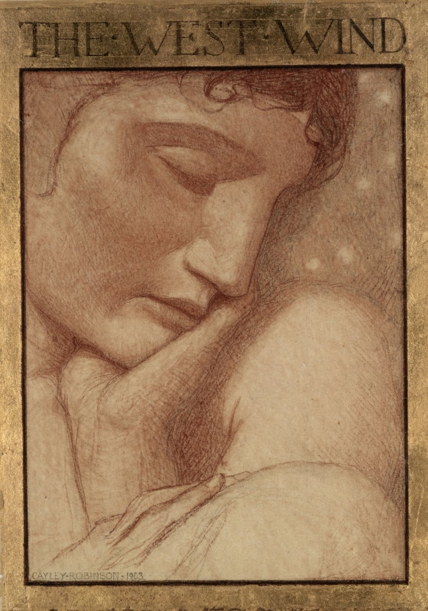 Neljä tuulta - Länsituuli, 1903 (värilliset liidut paperille) tekijältä Frederick Cayley Robinson