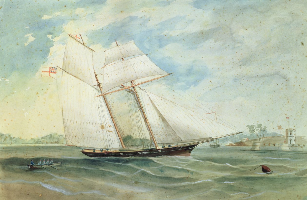 Farm Cove ja Fort Macquarie, purjelaiva etualalla, n. 1859-68 tekijältä Frederick Garling