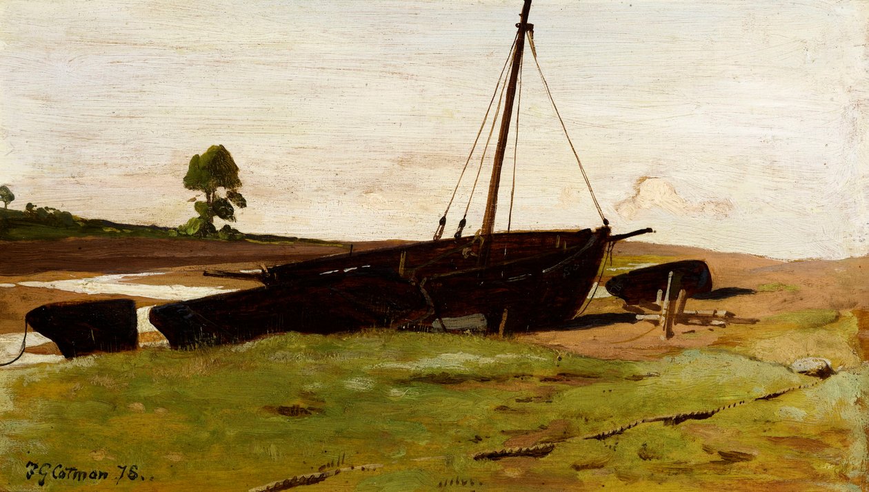 Stranded Boats, Porlock Weir, 1879 tekijältä Frederick George Cotman