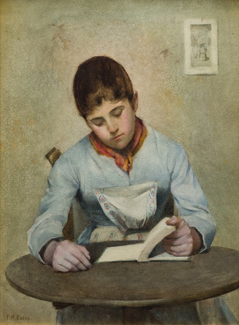 Tyttö istuu lukemassa (wc paperilla) tekijältä Frederick James McNamara Evans