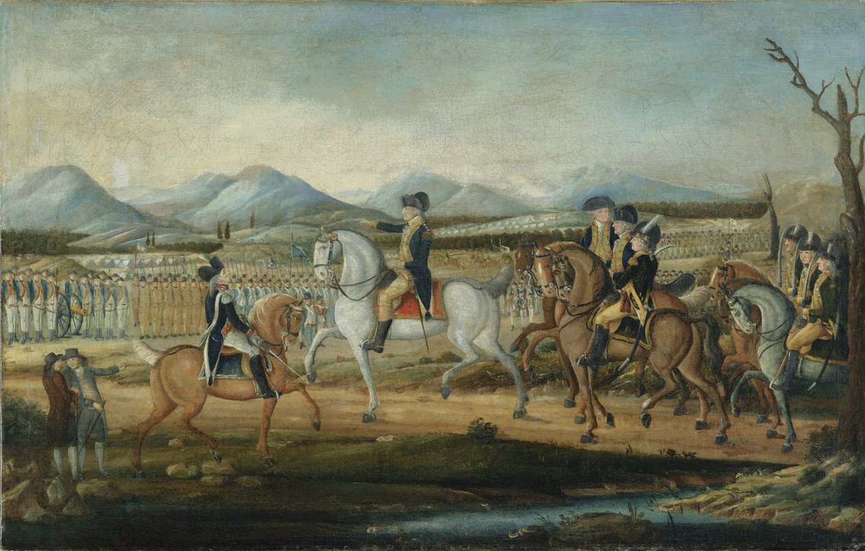 Washington arvioi läntisen armeijan Fort Cumberlandissa, Marylandissa, vuoden 1795 jälkeen tekijältä Frederick Kemmelmeyer