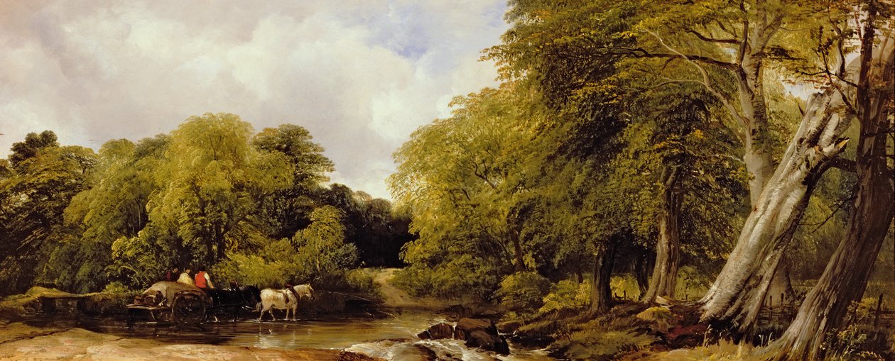 Metsäinen jokimaisema, 1850 tekijältä Frederick Richard Lee