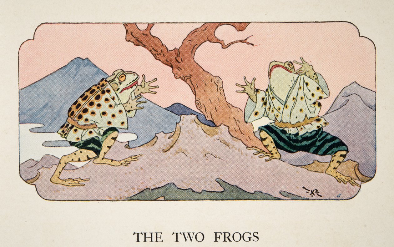 The Two Frogs, kuvitus teoksesta Little Peaching and Other Tales of Old Japan, n. 1928 tekijältä Frederick Richardson