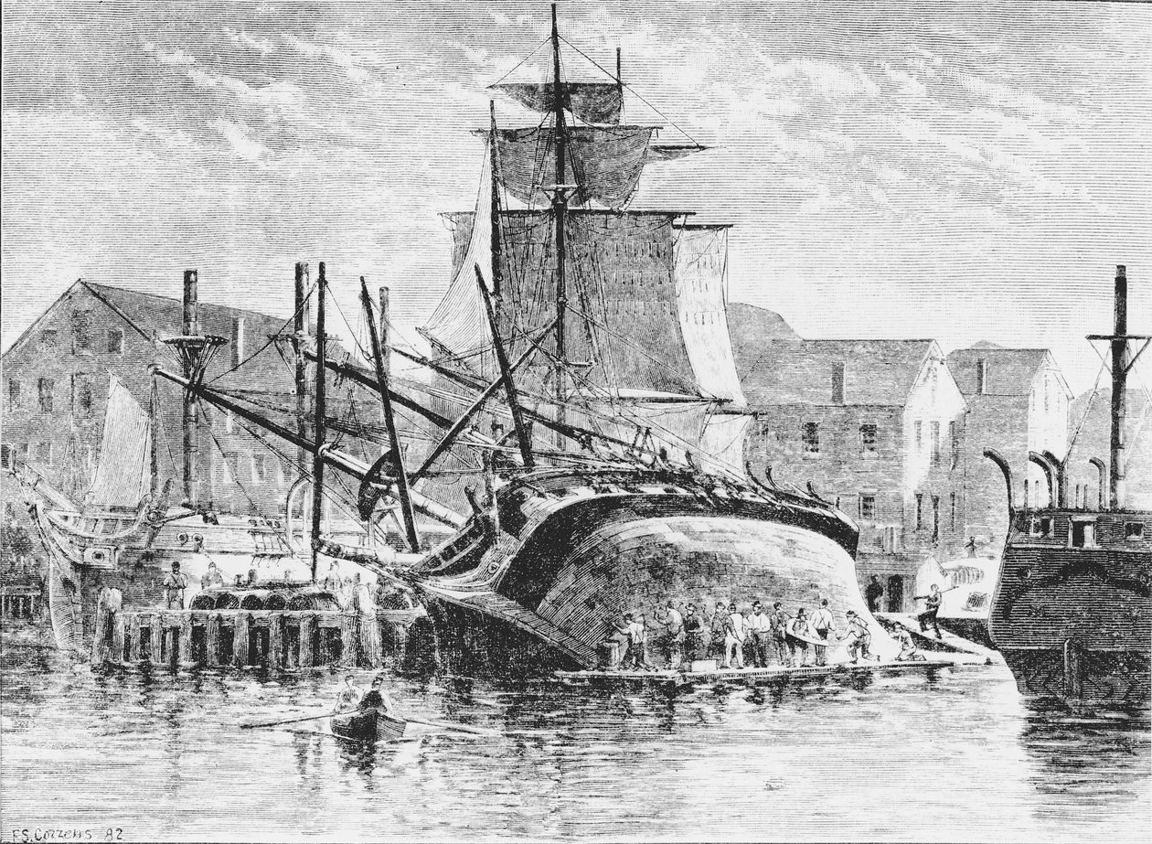 Valaanpyyntialuksia New Bedfordissa, Massachusettsissa, 1882 (svetokuvassa). tekijältä Frederick Swartwout Cozzens