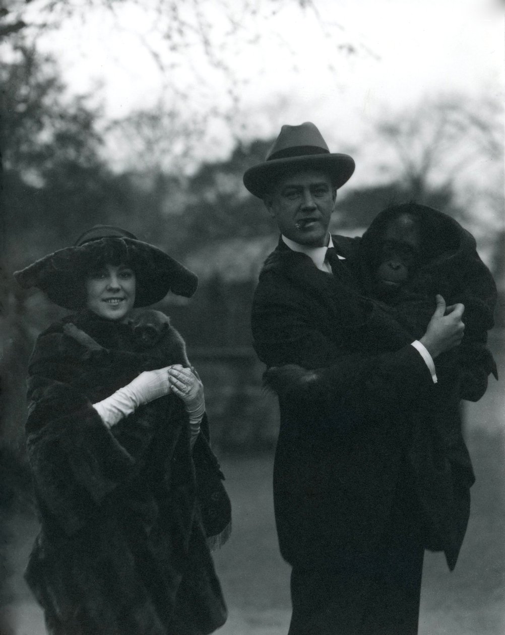 Osa ja Martin Johnson orangutanin ja gibbonin kanssa, Lontoon eläintarha, lokakuu 1920 tekijältä Frederick William Bond