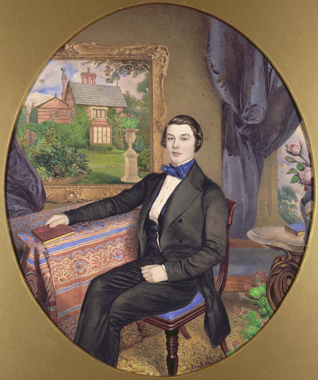 Nuoren miehen muotokuva viktoriaanisessa sisustuksessa, 1850 (wc paperilla) tekijältä Frederick William Lock