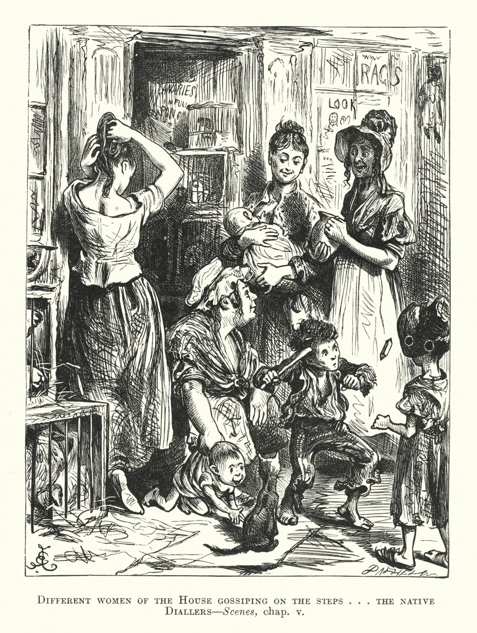 Kuvitus Bozin luonnoksia varten (litografia) tekijältä Frederick (after) Barnard