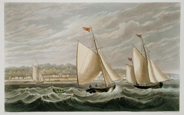 Ryde, teoksesta "The Isle of Wight Illustrated, in a Series of Coloured Views", kaiverrettu P. Robertsin toimesta, julkaistu 1846 (akvatintta). tekijältä Frederick (after) Calvert