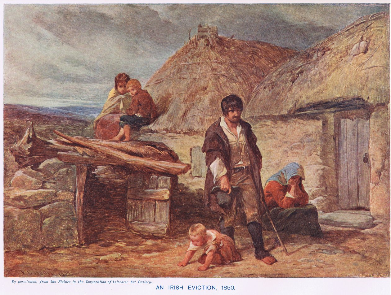 Irish Eviction, kuvitus Cassellin "Englannin kuvitetusta historiasta", julkaistu n. 1910 (värilitho) tekijältä Frederick (after) Goodall