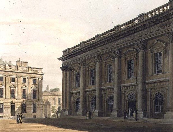Christ Church Libraryn ulkotilat, Peckwater, kuvitus teoksesta "History of Oxford", kaivertaja F.C. Lewis (1779-1856), julkaisija R. Ackermann. tekijältä Frederick (after) Mackenzie
