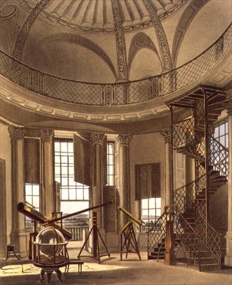 Tähtitieteellinen observatorio, kuvitus "Oxfordin historiasta", kaiverrettu J. Bluck (fl.1791-1831) pub. kirjoittanut R. Ackermann tekijältä Frederick (after) Mackenzie
