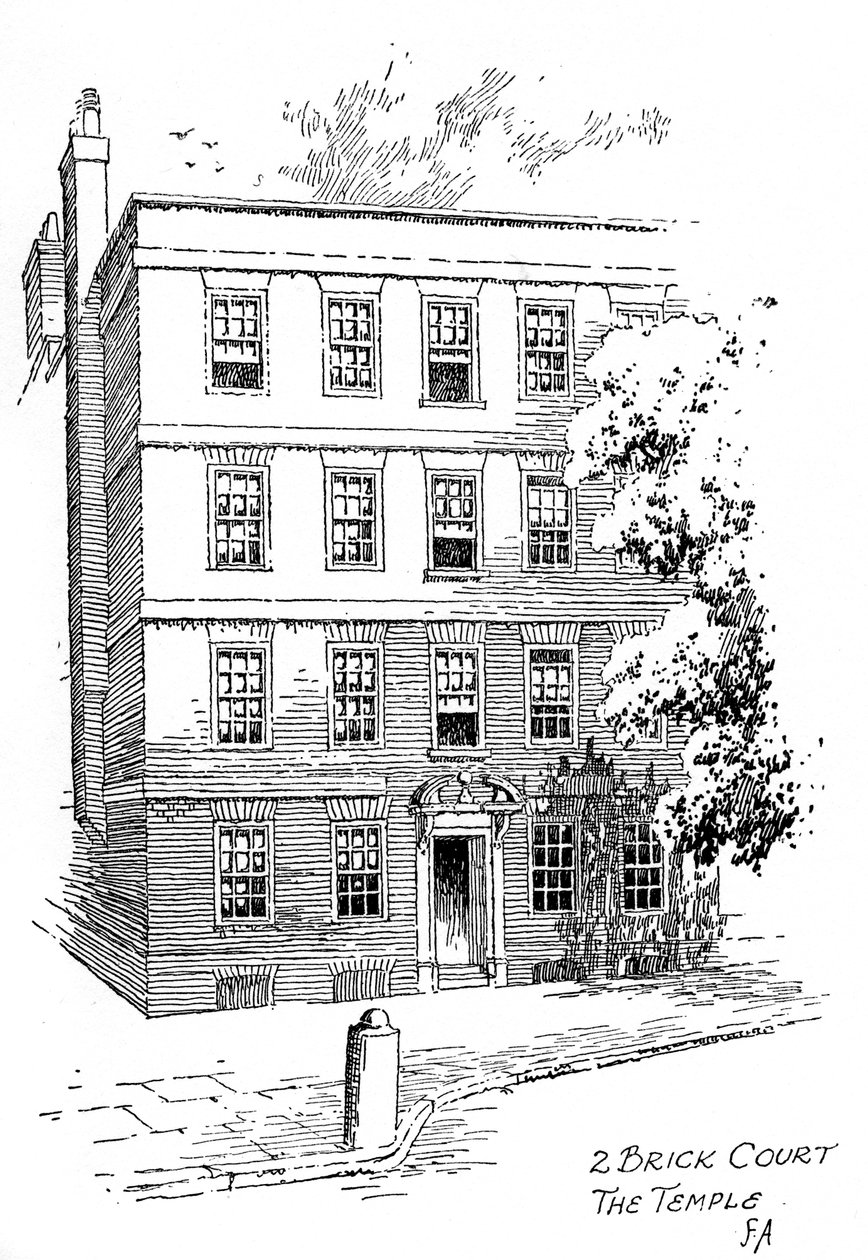 Oliver Goldsmithsin talo, 2 Brick Court, Temple, Lontoo, 1912 tekijältä Frederick Adcock