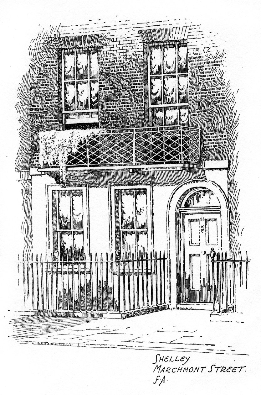 Percy Bysshe Shelleysin talo, Marchmont Street, Bloomsbury, Lontoo, 1912 tekijältä Frederick Adcock