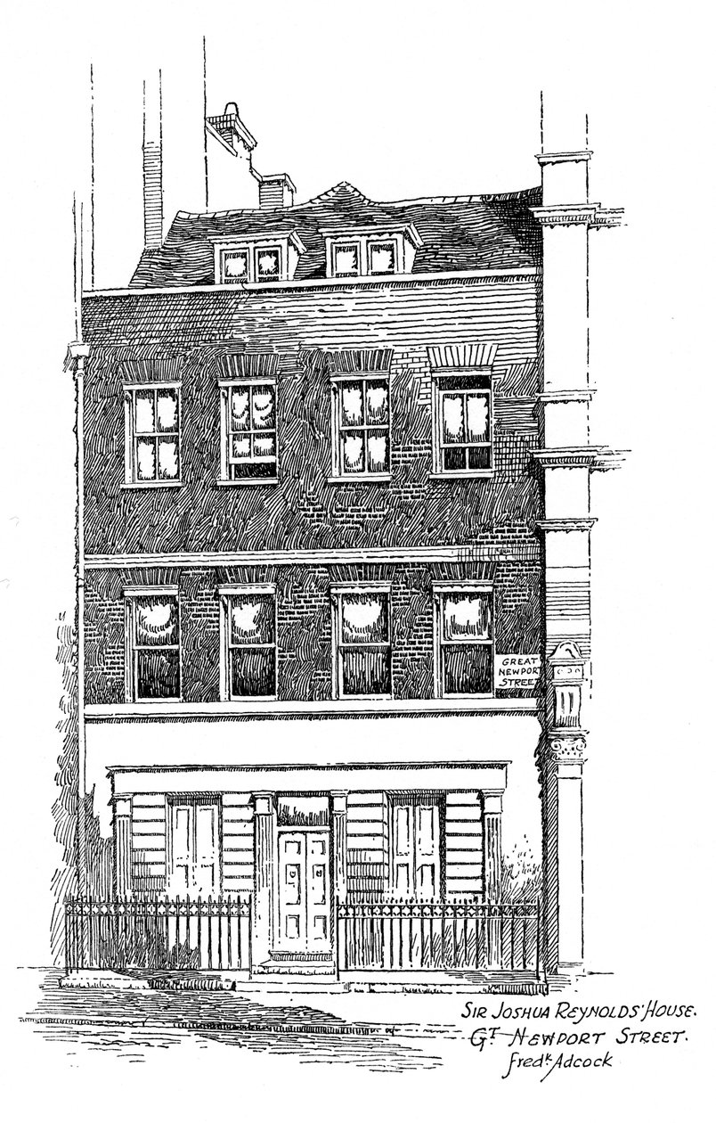 Sir Joshua Reynoldsin talo, Great Newport Street, Lontoo, 1912. tekijältä Frederick Adcock