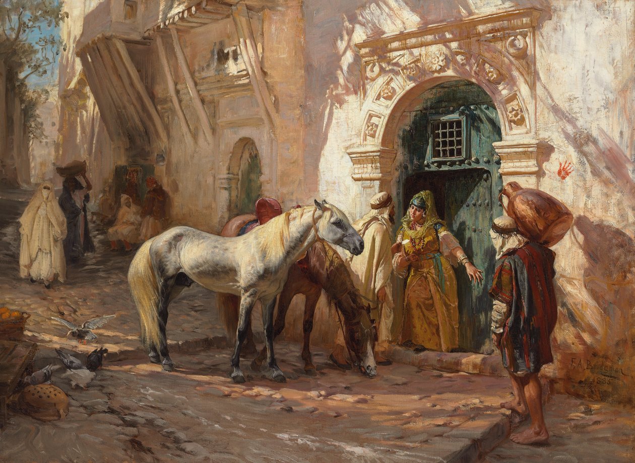 Kohtaus Pohjois-Afrikassa; 1885 tekijältä Frederick Arthur Bridgman