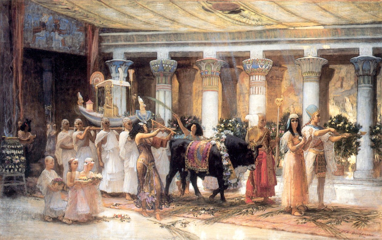 Pyhän härkä Apisin kulkue, 1800-luvun loppu tai 1900-luvun alku. tekijältä Frederick Arthur Bridgman