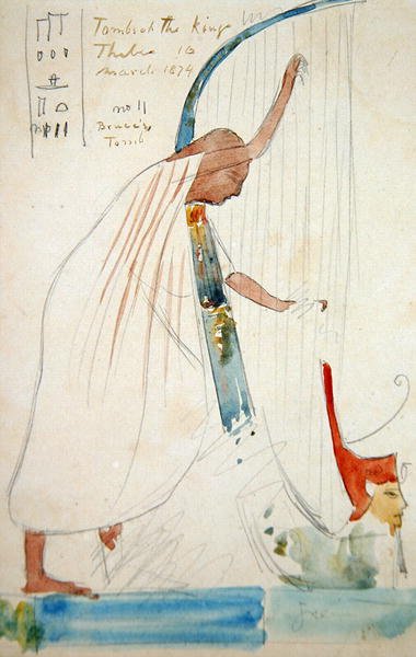 Harpun seinämaalaus Ramses III:n haudassa Thebassa tekijältä Frederick Arthur Bridgman